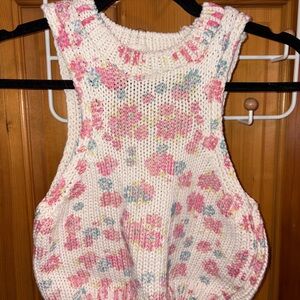 Zara Cream Knit Top with Floral Accents